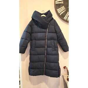 BCBG Max Azria Women's Navy Puffer Coat S Quilted Long Jacket